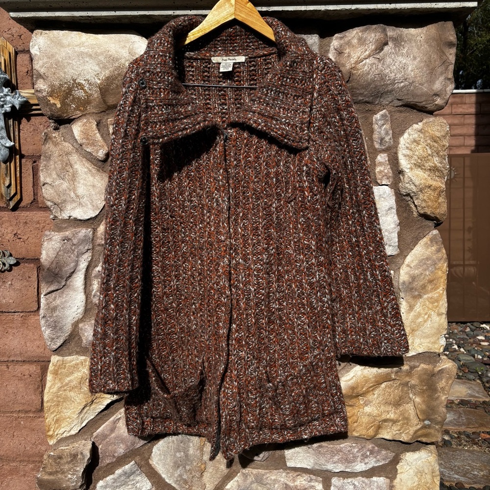 Free People Chunky Knit Sweater Cardigan Wool Oversized Sz Medium Boho